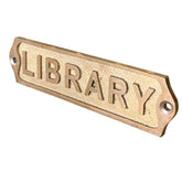 high-quality brass library door sign in an antique style.